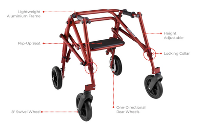 KLIP Lightweight Gait Trainer | with Seat and 8” Wheels