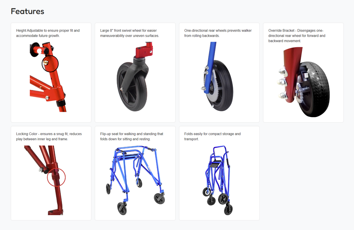 KLIP Lightweight Gait Trainer | with Seat and 8” Wheels