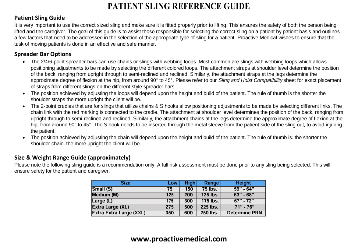 Proactive Full Body Solid Patient Sling 600 lb cap